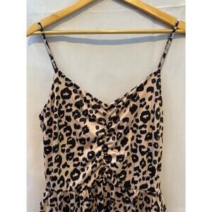 Yathon XL Strappy MIDI Dress Leopard print black on beige v neck